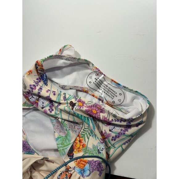 Retro Style Beige 1960s Butterfly Halter One-Piece Bikini Set - Picture 4 of 7